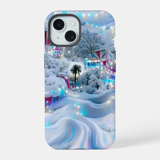 Dromerige Winter Wonderland Lights iPhone 15 Case (Achterkant)