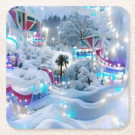 Dromerige Winter Wonderland Lights Kartonnen Onderzetters (Voorkant)