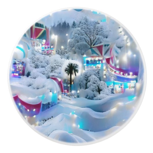 Dromerige Winter Wonderland Lights Keramische Knop (Voorkant)