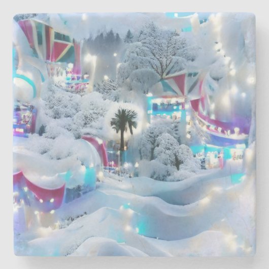 Dromerige Winter Wonderland Lights Stenen Onderzetter (Voorkant)