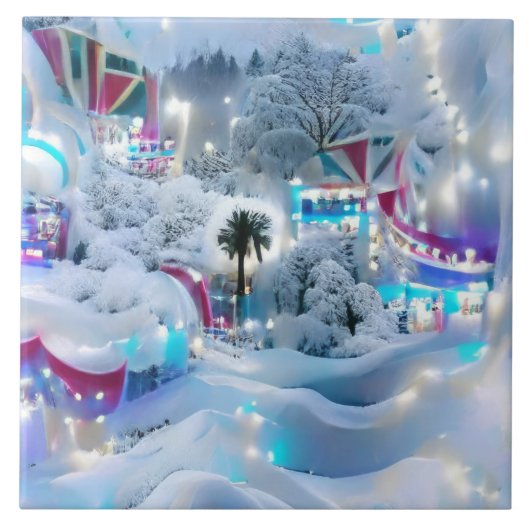 Dromerige Winter Wonderland Lights Tegeltje (Voorkant)