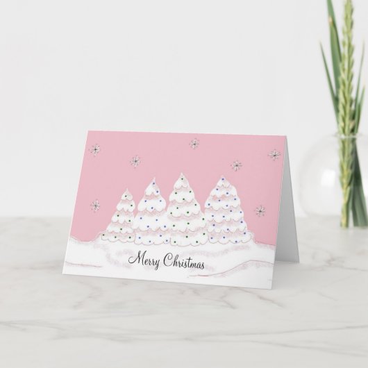Dromerige witte kerstbomen feestdagen kaart (Voorkant)