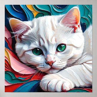 Dromerige Witte Kitten – Zachte Pastel Abstracte K Poster