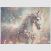 Dromerige Witte Paard Met Bloemaccenten Decoupage Tissuepapier (Voorkant)