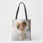 Dromerige Witte Roos Custom Foto Huwelijksnamen Tote Bag (Voorkant)
