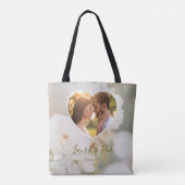 Dromerige Witte Roos Custom Foto Huwelijksnamen Tote Bag (Achterkant)