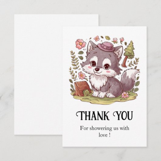 Dromerige  Wolf Baby shower Bedankkaart (Voorkant / Achterkant)