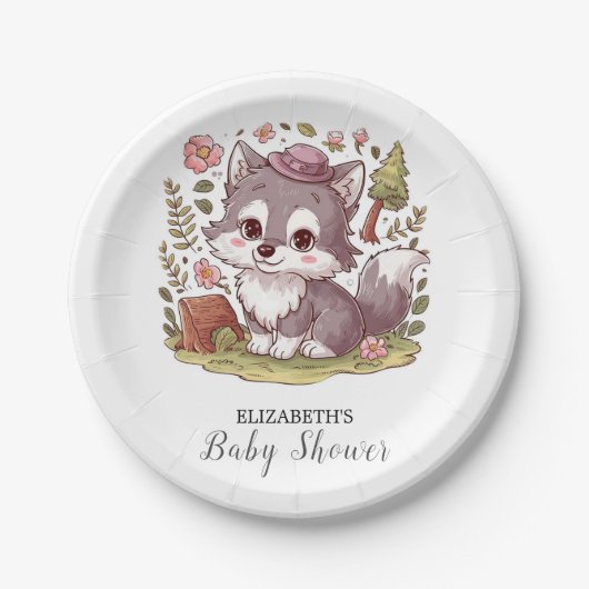Dromerige  Wolf Baby shower Papieren Bordje (Voorkant)