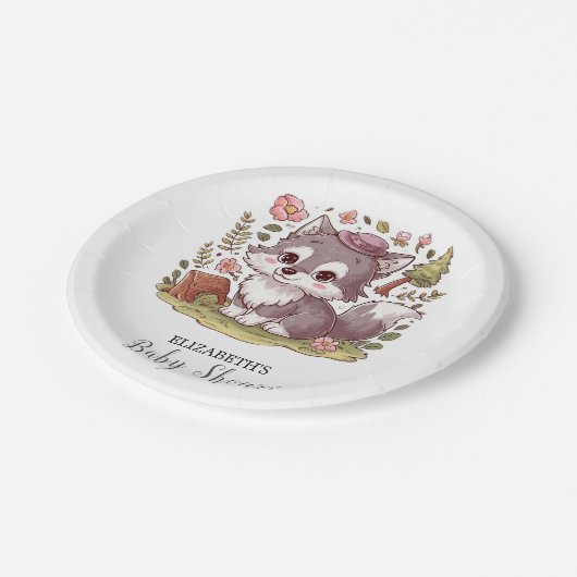 Dromerige  Wolf Baby shower Papieren Bordje (Gekanteld)