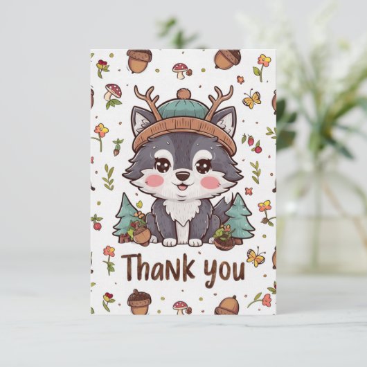 Dromerige  wolf bedankkaart (Staand voorkant)