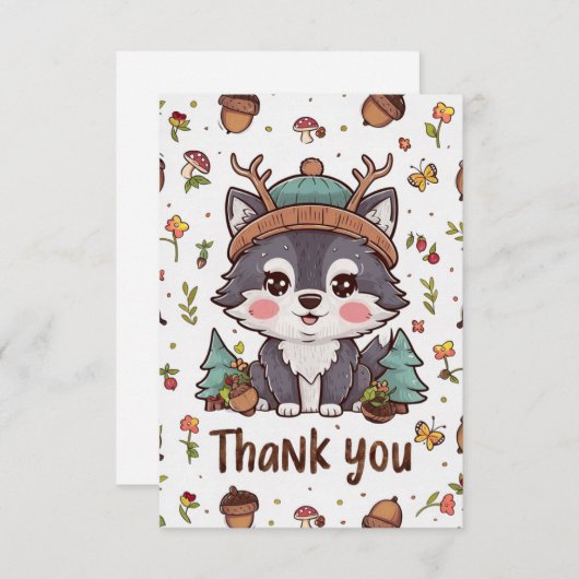 Dromerige  wolf bedankkaart (Voorkant / Achterkant)