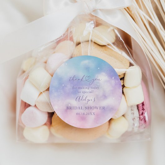 Dromerige wolken bruiloft favor ronde sticker