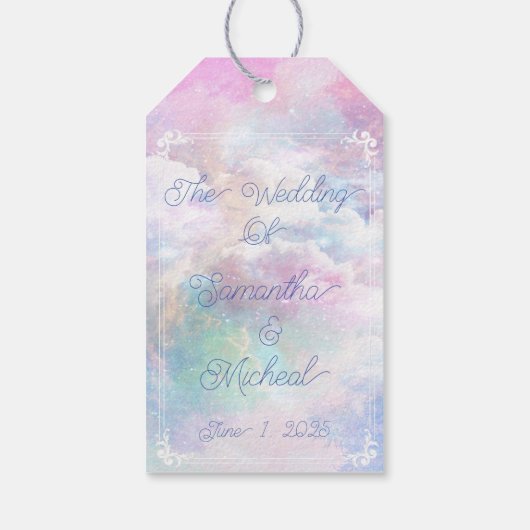 Dromerige Wolken en Sterren Bruiloft Cadeaulabel (Achterkant)