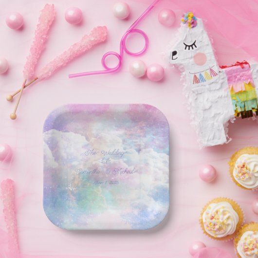 Dromerige Wolken en Sterren Bruiloft Papieren Bordje (Feest)