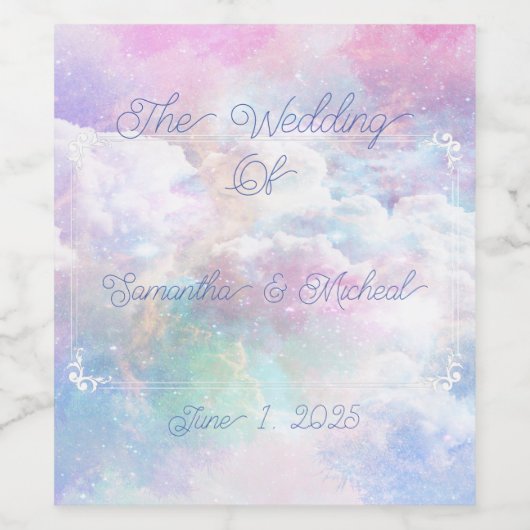 Dromerige Wolken en Sterren Bruiloft Wijn Etiket (Enkel label)