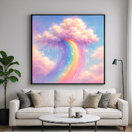 Dromerige Wolken Regenboog - Pastel Schilderstijl Poster