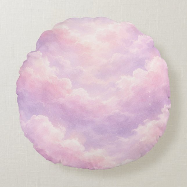 Dromerige Wolken van Suikerspin Rond Kussen (Voorkant)