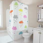 Dromerige Wolken: Waterverf Hart Regen Douchegordijn (In situ)