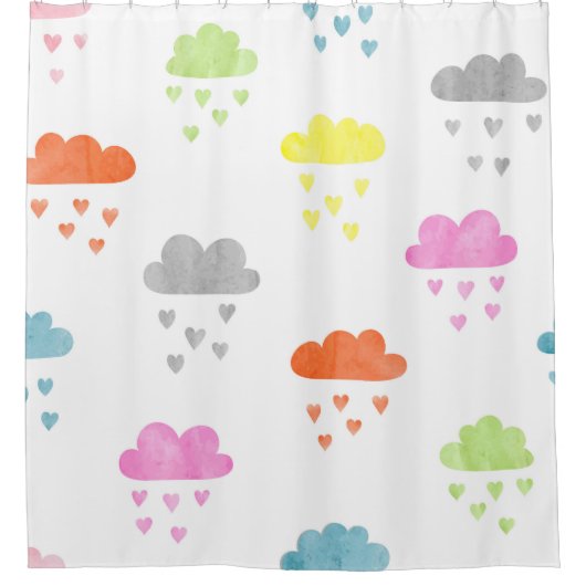 Dromerige Wolken: Waterverf Hart Regen Douchegordijn (Voorkant)
