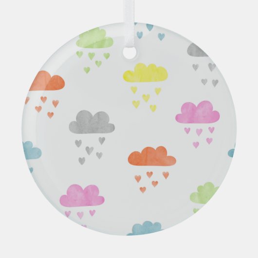 Dromerige Wolken: Waterverf Hart Regen Glas Ornament (Voorkant)