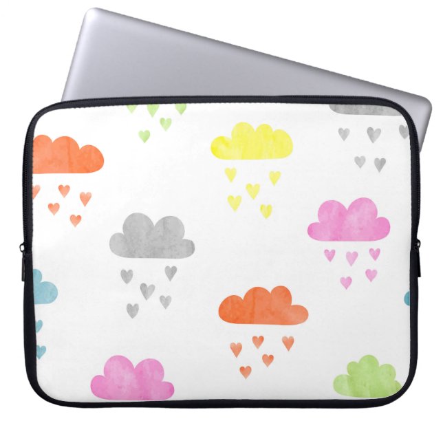 Dromerige Wolken: Waterverf Hart Regen Laptop Sleeve (Voorkant)