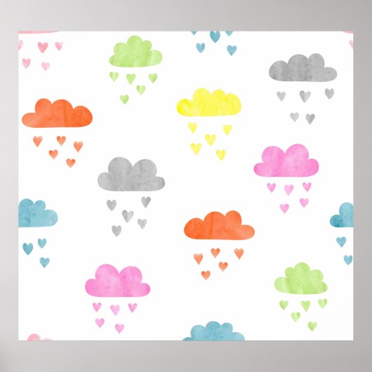 Dromerige Wolken: Waterverf Hart Regen Poster (Voorkant)
