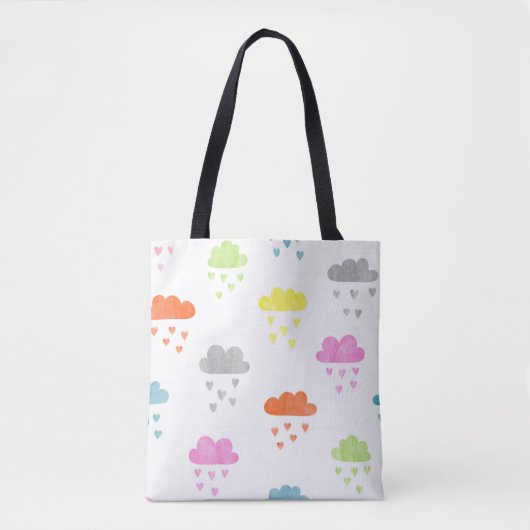 Dromerige Wolken: Waterverf Hart Regen Tote Bag (Voorkant)