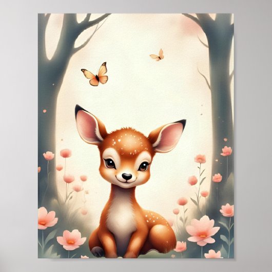 Dromerige Woodland Deer Nursery Baby & Kinder Poster (Voorkant)