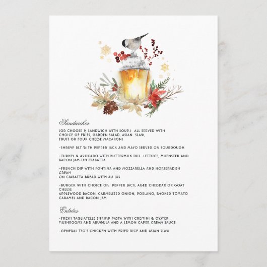 Dromerige Woodland Evergreen Winter Wedding Menu (Achterkant)