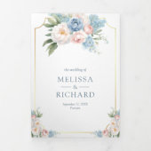 Dromerige Zachte Blauwe Roze Bloemen Alles in Één Drieluik Uitnodiging (Cover)