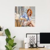 Dromerige zachte roodharige vrouw in zachte kleure poster (Thuiskantoor)