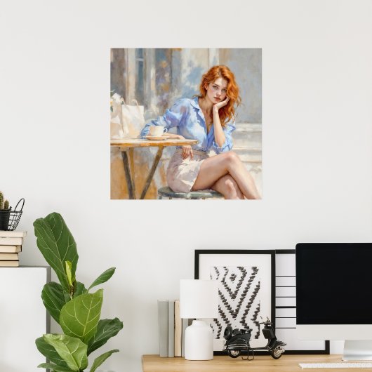 Dromerige zachte roodharige vrouw in zachte kleure poster (Thuiskantoor)