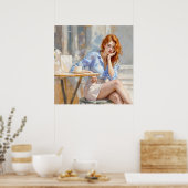 Dromerige zachte roodharige vrouw in zachte kleure poster (Keuken)