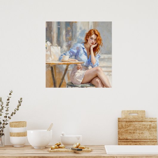 Dromerige zachte roodharige vrouw in zachte kleure poster (Keuken)