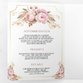 Dromerige Zachte Roze Bloemen Goud Alles in Één Hu Drieluik Uitnodiging (Binnenzijde eerst)