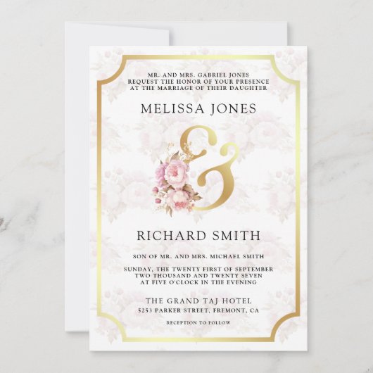 Dromerige Zachte Roze Bloemen Goud Alles in Één Hu Kaart (Voorkant)