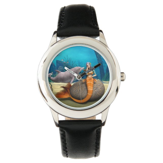 Dromerige Zeemeermin Dolfijn Onderwater Fantasie K Horloge (Voorkant)