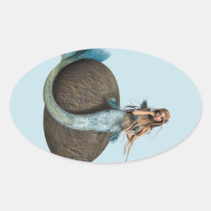 Dromerige Zeemeermin Dolfijn Onderwater Fantasie K Ovale Sticker