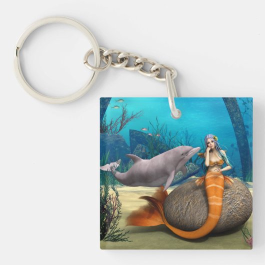 Dromerige Zeemeermin Dolfijn Onderwater Fantasie K Sleutelhanger (voorkant)