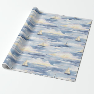Dromerige zeilboten Oceaan Aquarelpatroon (1) Cadeaupapier