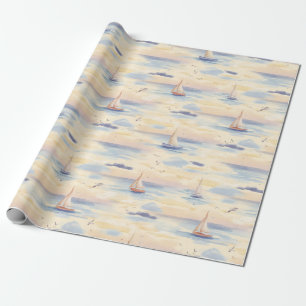 Dromerige zeilboten Oceaan Aquarelpatroon (2) Cadeaupapier