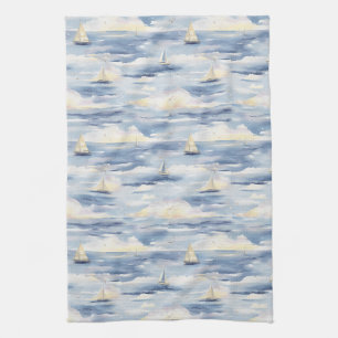 Dromerige zeilboten Oceaan Watercolor Patroon (1) Theedoek