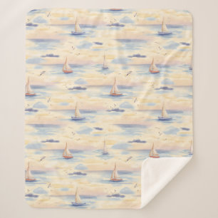 Dromerige zeilboten Oceaan Watercolor Patroon (2) Sherpa Deken
