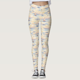 Dromerige zeilboten Oceaan Waterverf Patroon (2) Leggings