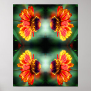 Dromerige Zinnia Bloem Abstracte Kunst Poster