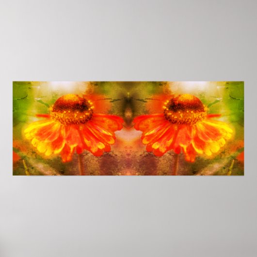 Dromerige Zinnia Flower Distress Mirror Abstract Poster (Voorkant)