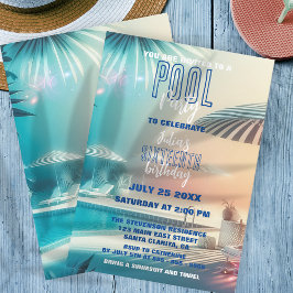 Dromerige Zomer Leuk Zwembad Party Verjaardag Vier Kaart