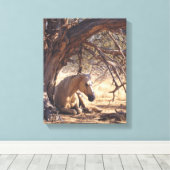 Dromerige Zonsondergang Paard Bos Schilderij Canvas Afdruk (Insitu (Houten vloer))