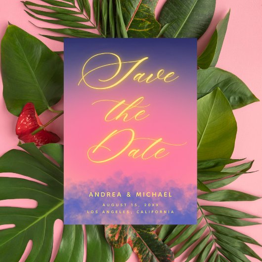 Dromerige Zonsondergang Sky & Neon Foto QR Code Br Save The Date