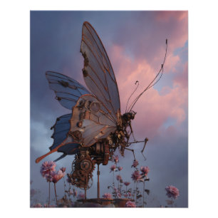 Dromerige Zonsondergang Vlinder op Blozende Bloese Perfect Poster